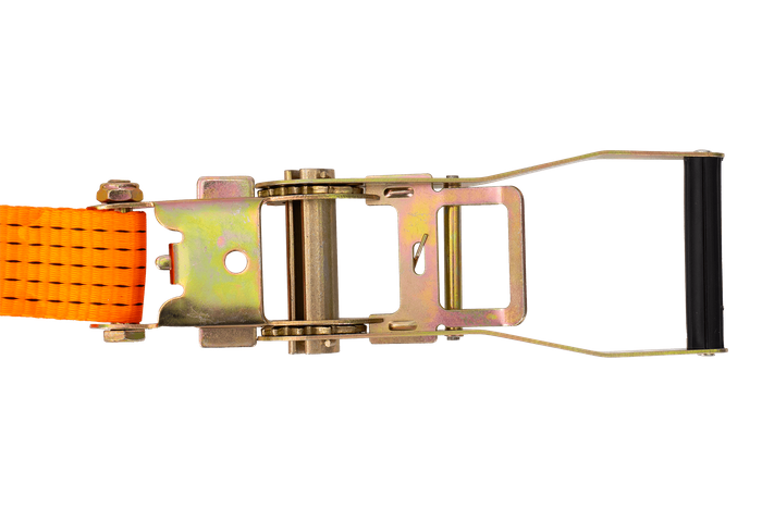 Juego de cuatro correas de transporte UNITRAILER de 15 m/50 mm/5 t de color naranja con tensor.