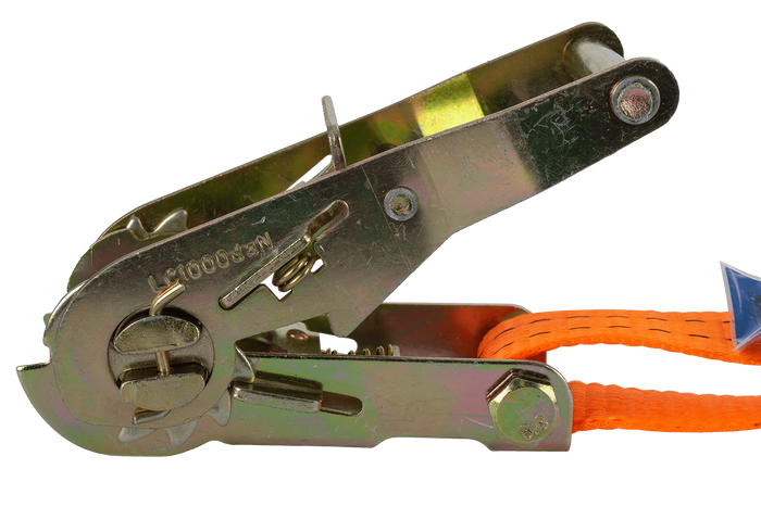 Juego de cuatro correas de transporte UNITRAILER de 12 m/35 mm/2 t de color naranja con tensor.