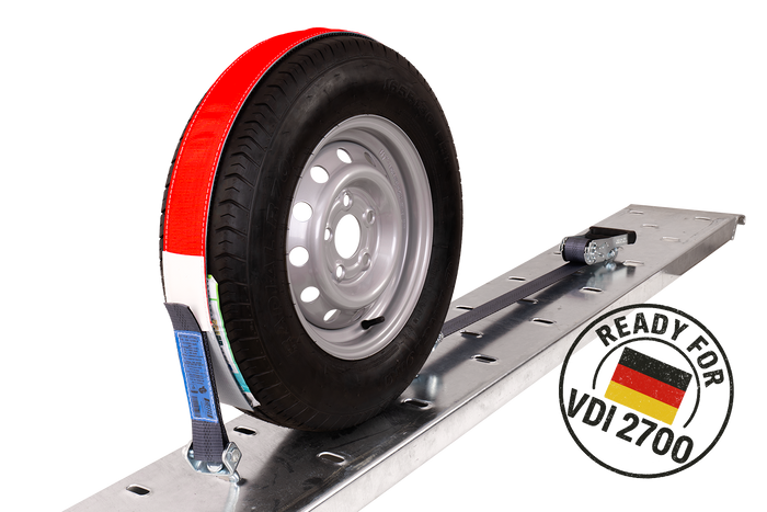 Juego de cuatro correas de transporte para remolque HEFFA CARLINE 130, correas de sujeción de ruedas 2,8 m/50 mm/5 t VDI 2700