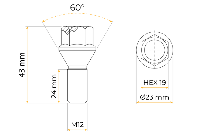 Juego de 8 tornillos cónicos con brida para eje sin freno hasta 750 kg