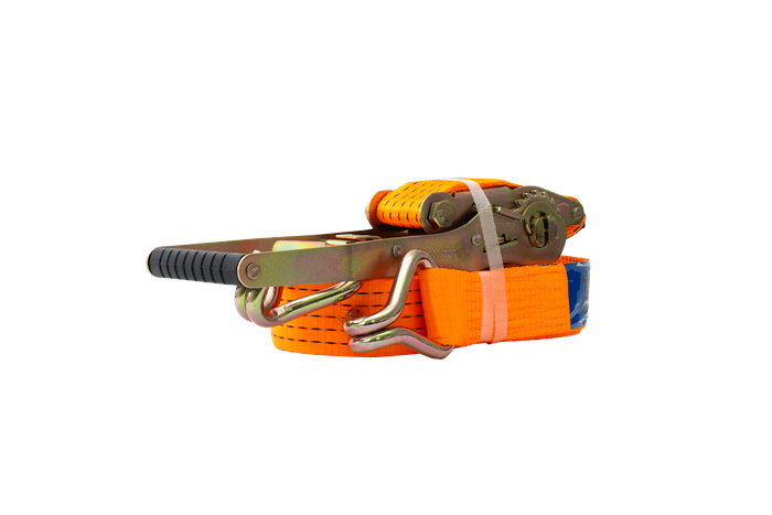 Cinta transportadora UNITRAILER ERGO de 12 m/50 mm/5 t de color naranja con tensor.