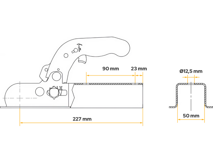 Enganche de bola KNOTT K7.5-K para remolque de 750 kg con barra de tiro cuadrada de 50 mm