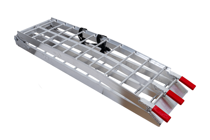 Rampa plegable UNITRAILER ALR002 de aluminio para remolque de 221 cm y 340 kg con correa.