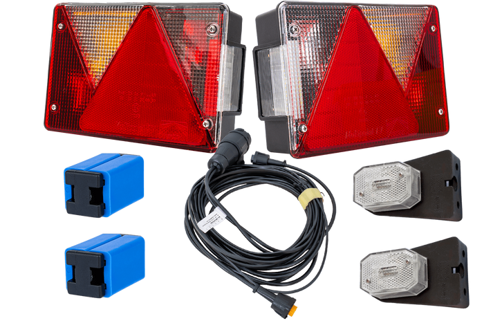Juego de luces: luces traseras ASPÖCK MULTIPOINT IV + luces de posición laterales ASPÖCK FLEXIPOINT I + arnés MANTES 4,5 m 13PIN