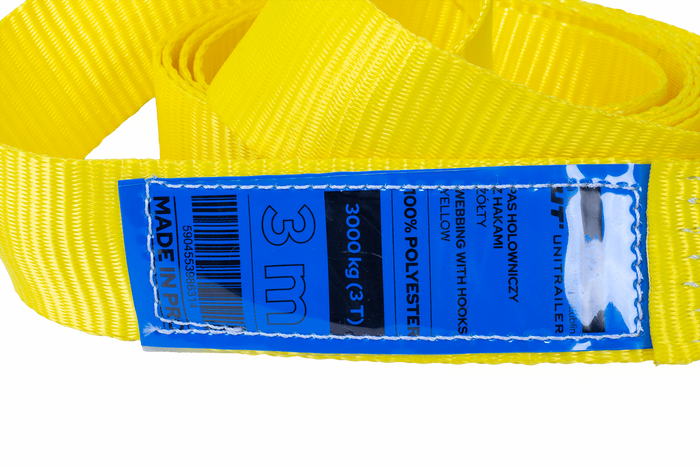 Cuerda de remolque con ganchos UNITRAILER correa de remolque 3m/50mm/3t amarilla