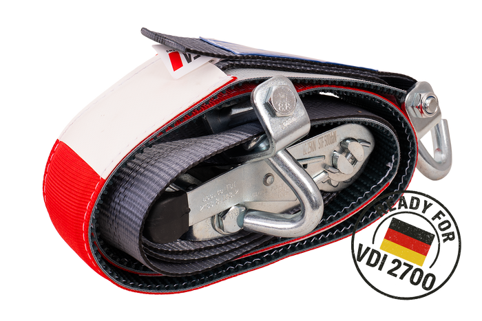 Juego de cuatro correas de transporte para remolque HEFFA CARLINE 130, correas de sujeción de ruedas 2,8 m/50 mm/5 t VDI 2700