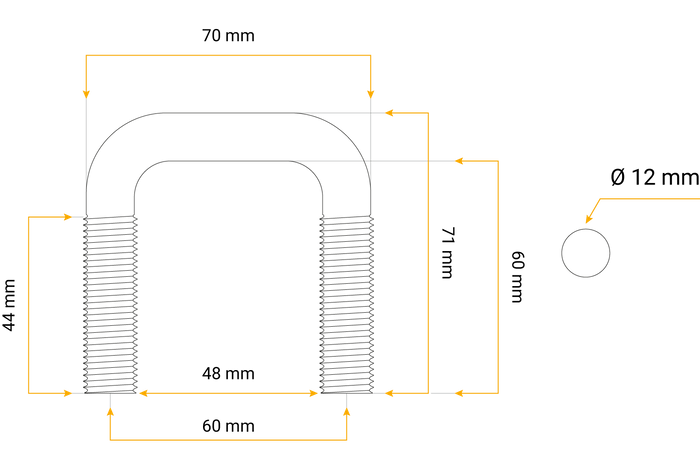 U perno con arandelas y tuercas M12 60/48/60