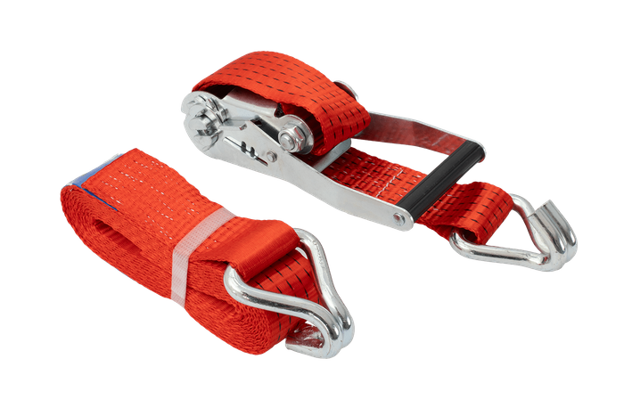 Juego de cuatro correas de transporte UNITRAILER rojas de 4 m/50 mm/5 t con tensor.