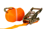Juego de cuatro correas de transporte UNITRAILER de 8 m/25 mm/1 t de color naranja con tensor.