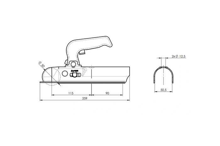Enganche de bola CHOOYO JD.00.53.005 para remolque de 800 kg con barra de tiro tubular de 50 mm