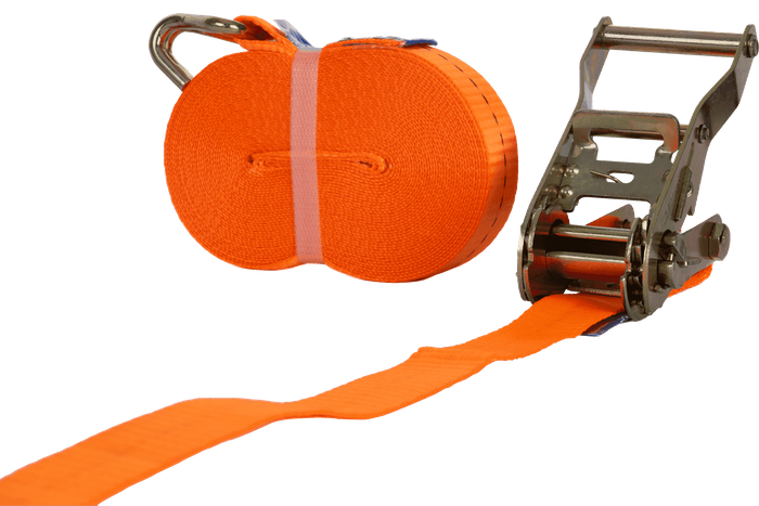 Juego de cuatro correas de transporte UNITRAILER de 10 m/25 mm/1 t de color naranja con tensor.