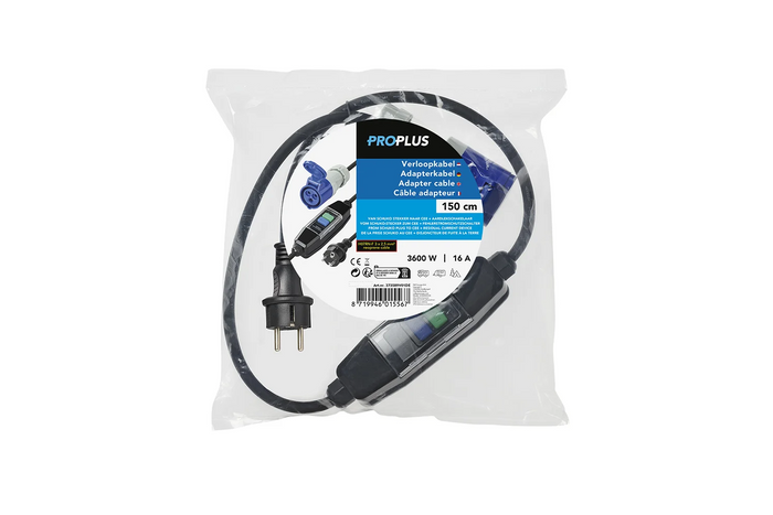 Cable adaptador Schuko/CEE ProPlus 373589V01DE para interruptor diferencial de 150 cm