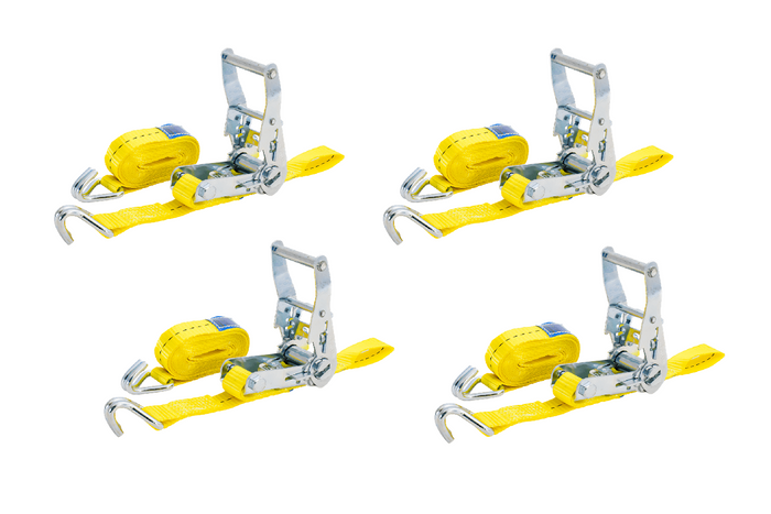 Juego de cuatro correas de transporte UNITRAILER con tensor, 4 m/25 mm/1 t, color amarillo.