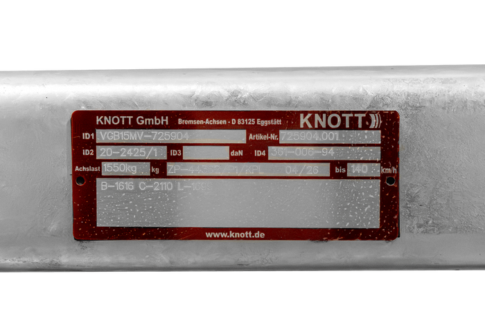 Eje con freno KNOTT VGB15MV para remolque/portacargas 1550 kg 1616 mm 2110 mm 5x112
