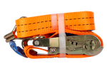 Juego de cuatro correas de transporte UNITRAILER de 3 m/35 mm/2 t de color naranja con tensor.
