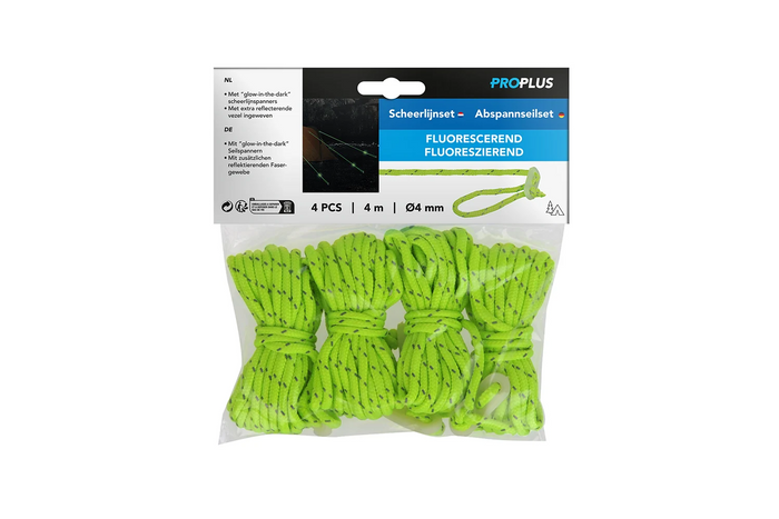Juego de cuatro vientos ProPlus 361802 fluorescentes para una tienda de campaña de 4 m