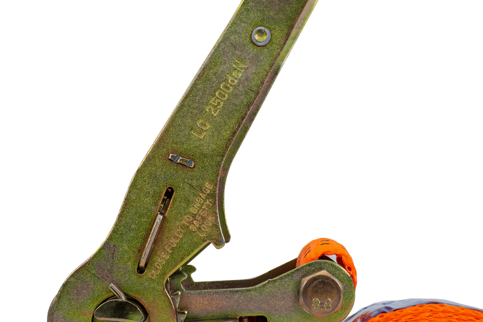 Cinta transportadora UNITRAILER ERGO de 6 m/50 mm/5 t de color naranja con tensor.