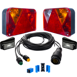 Juego de luces: luces traseras DOBPLAST + luces laterales LED DOBPLAST + arnés MANTES 5,5 m 13 PIN + conectores rápidos