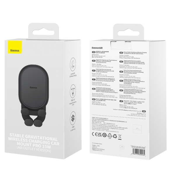Soporte para teléfono móvil BASEUS Stable Gravity con carga inalámbrica Qi de 15 W para la rejilla de ventilación