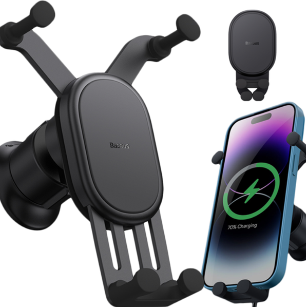 Soporte para teléfono móvil BASEUS Stable Gravity con carga inalámbrica Qi de 15 W para la rejilla de ventilación