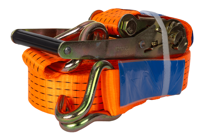 Juego de cuatro correas de transporte UNITRAILER de 12 m/50 mm/5 t de color naranja con tensor.