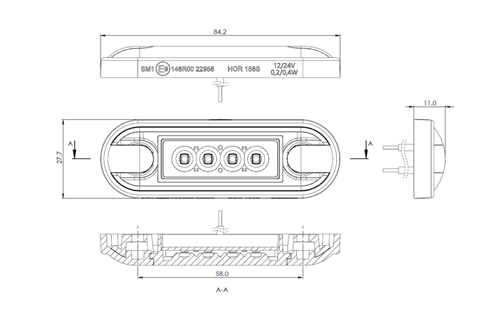 Lámpara de posición roja universal delgada LED HORPOL LD 3212