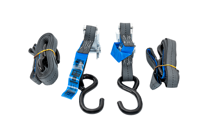 Juego de dos correas de transporte HILLS 3m/25mm/1t con tensor y dos arneses de 0,45m para la sujeción de la motocicleta