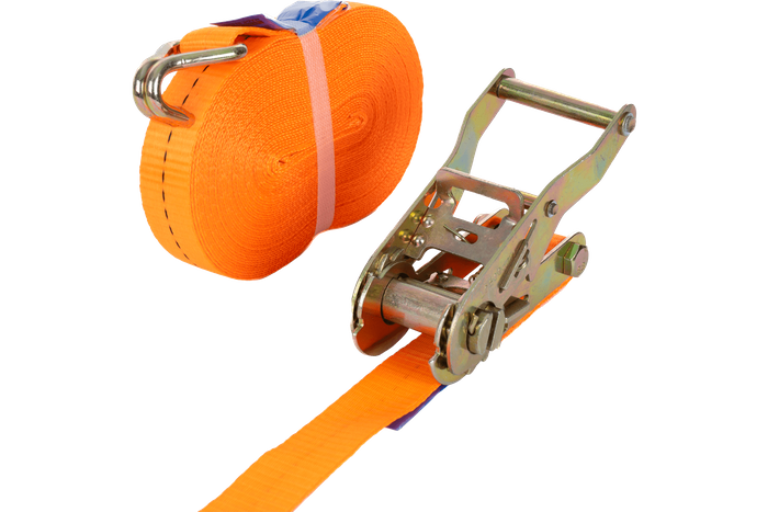 Juego de cuatro correas de transporte UNITRAILER de 12 m/25 mm/1 t de color naranja con tensor.