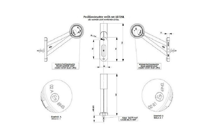 Lámpara de posición izquierda LED HORPOL LD 726/L sobre brazo de goma