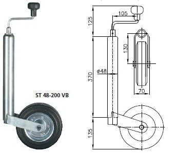 Rueda jockey (rueda de apoyo) para remolque Winterhoff ST 48-200 VB 150 Kg