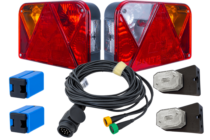 Juego de luces: luces traseras DOBPLAST DPT35 + luces de posición laterales ASPÖCK FLEXIPOINT I + arnés MANTES 5,2 m 13PIN