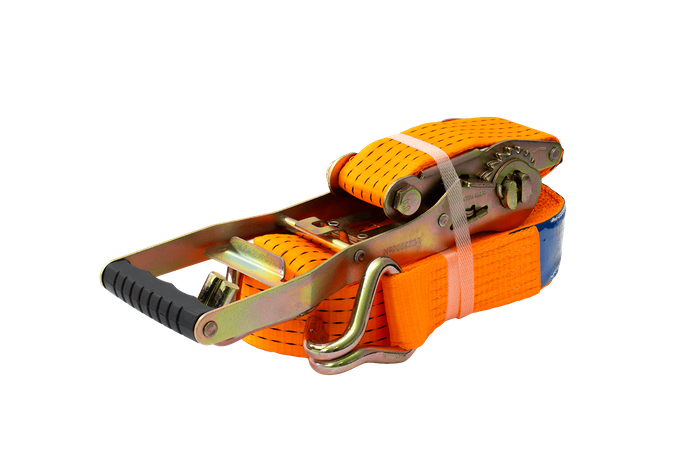 Cinta transportadora UNITRAILER ERGO de 12 m/50 mm/5 t de color naranja con tensor.