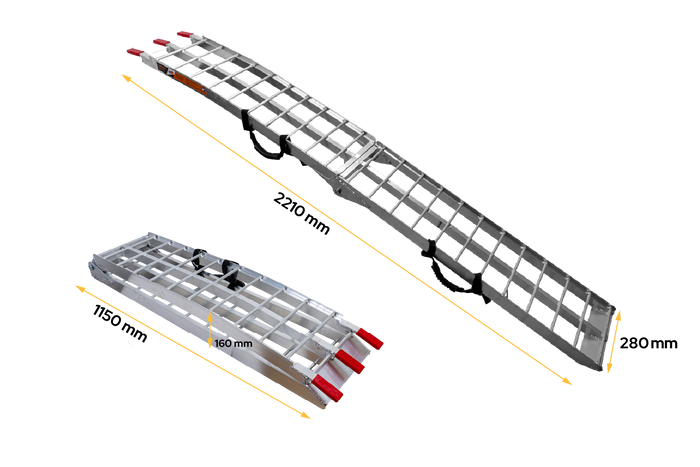 Rampa plegable UNITRAILER ALR002 de aluminio para remolque de 221 cm y 340 kg con correa.