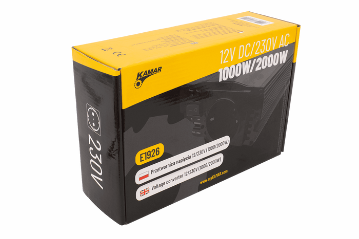 Convertidor de voltaje 12V/230V (1000/2000W) KAMAR E1926