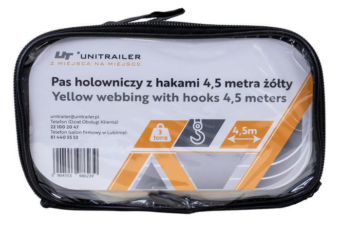 Cuerda de remolque con ganchos UNITRAILER correa de remolque 4,5m/50mm/3t amarilla