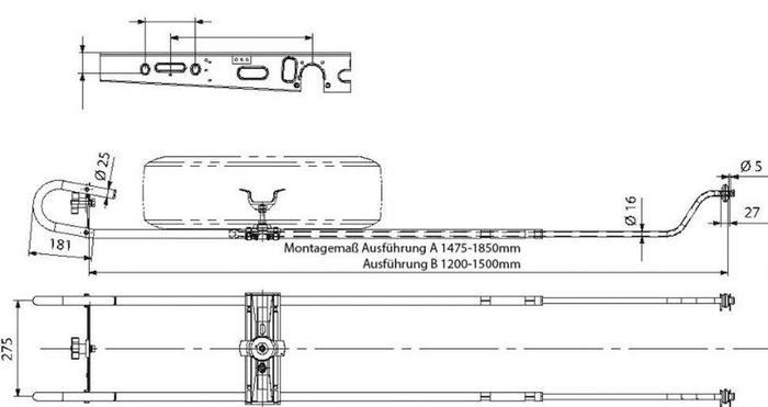 Soporte para rueda de repuesto KNOTT para caravanas 1475-1850 mm