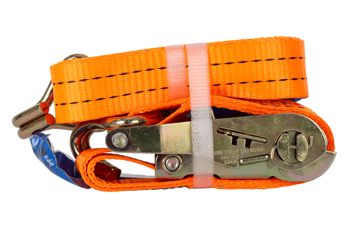 Juego de cuatro correas de transporte UNITRAILER de 3 m/35 mm/2 t de color naranja con tensor.