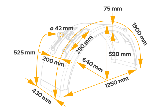 Guardabarros para remolque 19,5-22,5" DOMAR DK2975 paso de rueda 1250/430mm con soportes de montaje