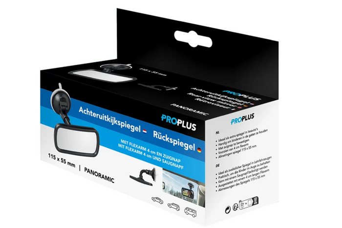 Espejo retrovisor panorámico ProPlus 750641 con soporte y ventosa, 55 x 115 mm.