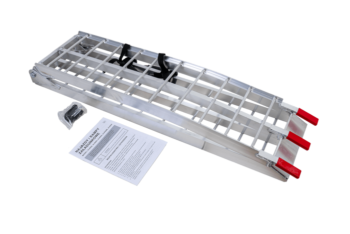 Rampa plegable UNITRAILER ALR002 de aluminio para remolque de 221 cm y 340 kg con correa.