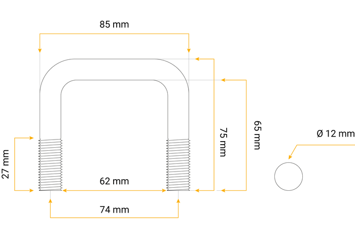 U perno con arandelas y tuercas M12 65/62/65