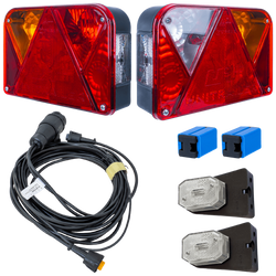 Juego de luces: luces traseras DOBPLAST DPT35 + luces de posición laterales ASPÖCK FLEXIPOINT I + arnés MANTES 4,5 m 13PIN