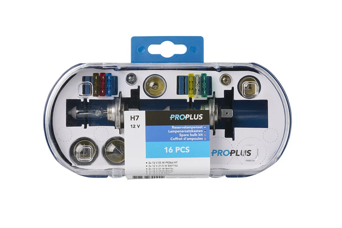 Kit de bombillas H7 para autocaravana y coche ProPlus 410162, juego de repuesto de 16 piezas.