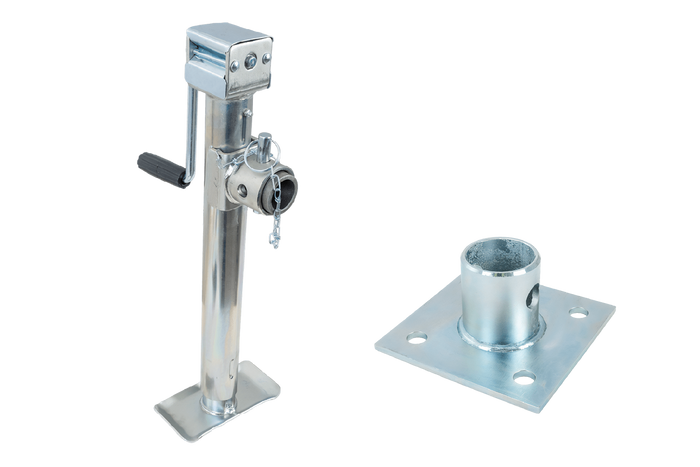 Juego completo de elevador de manivela TJ5002 + adaptador TJ5002A UNITRAILER para remolque de 1300 kg