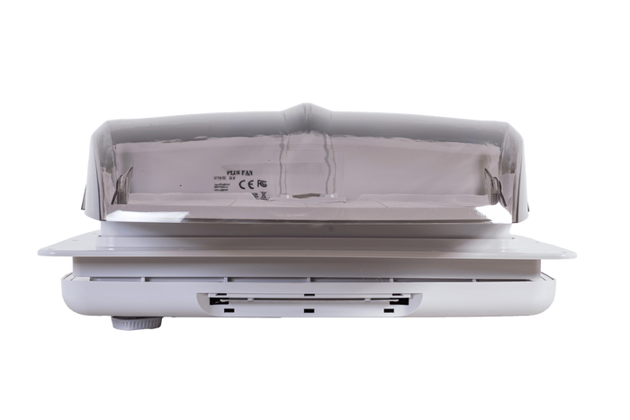 Ventilador de techo automático PUNDMANN PLUS FAN para autocaravana con iluminación y persiana enrollable de 400×400 mm.