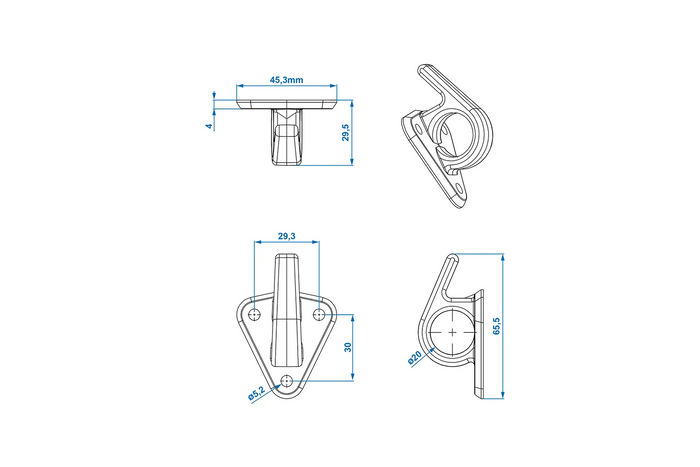 Gancho lateral de plástico ProPlus 342157V01 con ojal para asegurar lonas y correas de remolque.