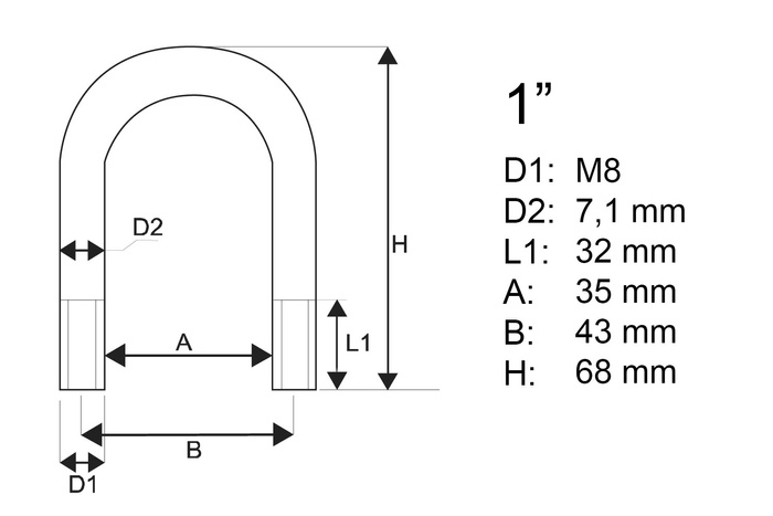 Abrazadera redonda M8 con tuercas y arandelas 35/68