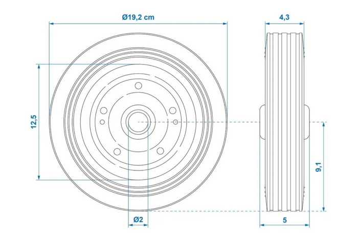 Rueda de repuesto para ProPlus 341540, rueda jockey de caucho macizo de 200x50 mm.