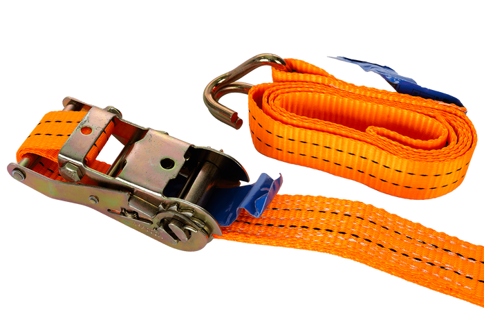 Juego de cuatro correas de transporte UNITRAILER de 2 m/35 mm/2 t de color naranja con tensor.