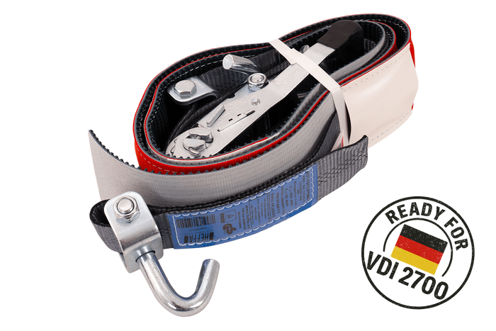 Juego de cuatro correas de transporte para remolque HEFFA CARLINE 130, correas de sujeción de ruedas de 5 m/50 mm/5 t VDI 2700